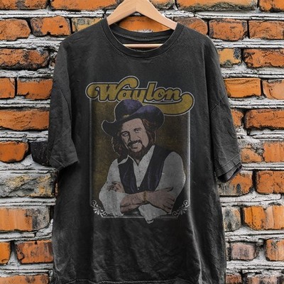 Waylon Jennings Photo Unisex Black  Cotton T-Shirt