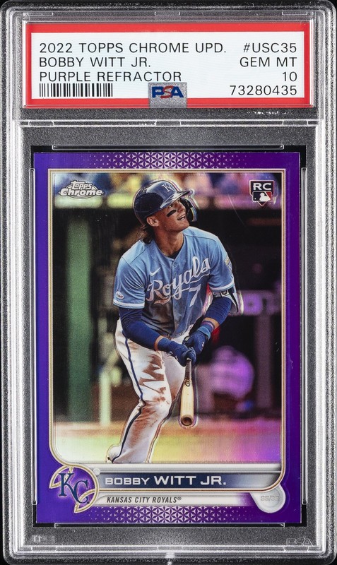 2022 TOPPS CHROME UPDATE PURPLE REFRACTOR #USC35 BOBBY WITT JR. ROOKIE RC PSA 10