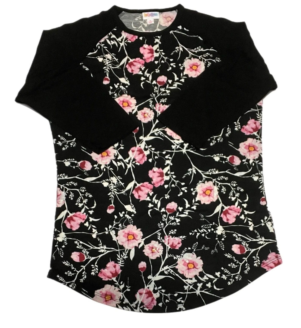 XL RANDY LuLaRoe ~ PINK FLORAL on BLACK ~ Sizes 18-20; Baseball Style Tee; nwt