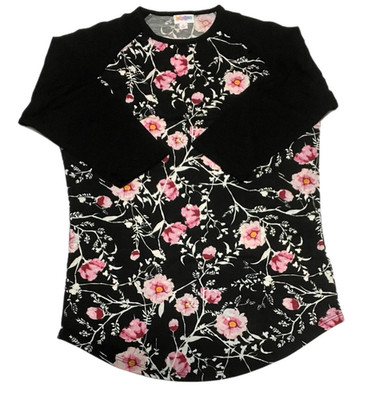XL RANDY LuLaRoe ~ PINK FLORAL on BLACK ~ Sizes 18-20; Baseball Style Tee; nwt