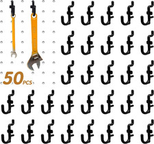 50PCS Black Plastic Pegboard J Hooks for 1/4 Inch Pegboard Tool Organizer