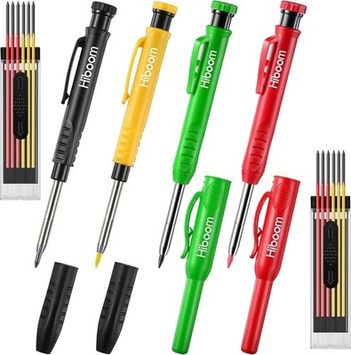 4 Pack Carpenter Pencil with 24 Refills (Red, Black, Yellow), 2.8 mm Heavy Duty