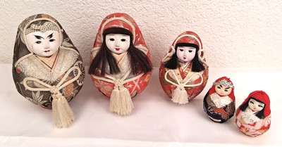 5 VTG Hime Daruma Roly Poly Wedding Dolls Groom & Bride 7'' to 3 1/2'' Tall