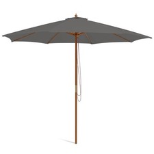 10FT Patio Wooden Market Table Umbrella Pulley with 8 Bamboo Ribs Sunshade