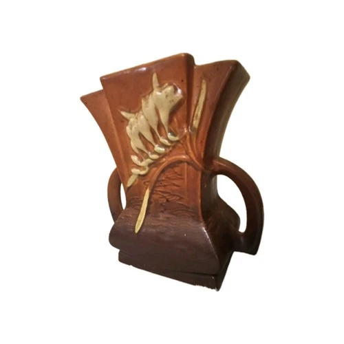 Roseville Freesia Brown 1945 Vintage Pottery Handled Ceramic Pillow Vases 200-7