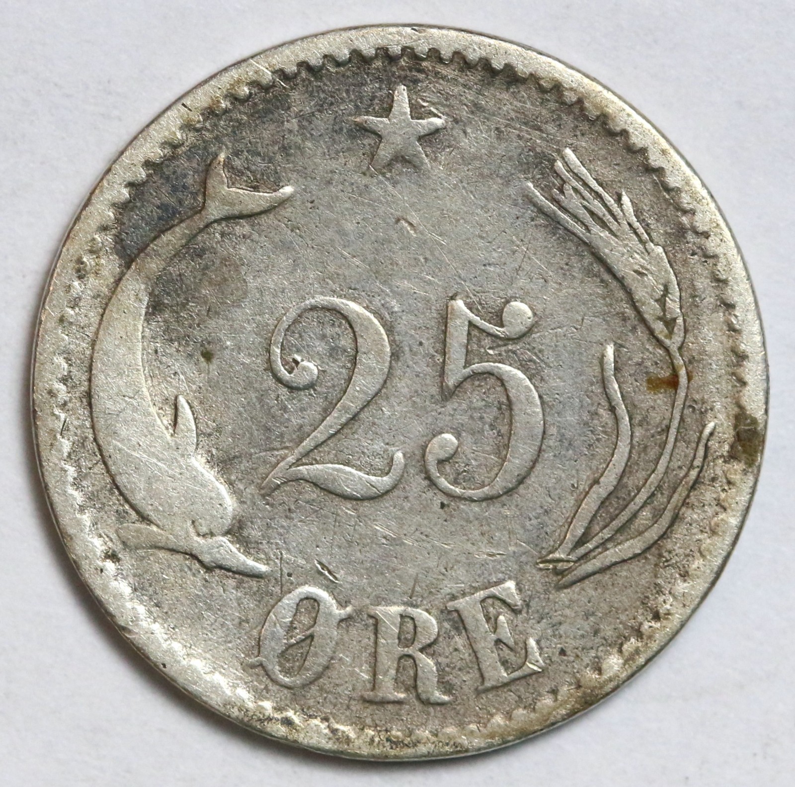 1874 CS Denmark 25 Ore – RAW – Christian IX – .60 Silver Coin – KM# 796 ...