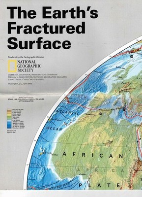 EARTH'S PLATES Fractured Surface National Geographic Map Poster April, 1995