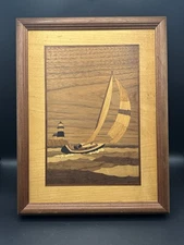 Vtg Jeff Nelson Hudson River Inlay "Spinnaker Point" Signed Wood Art Marquetry