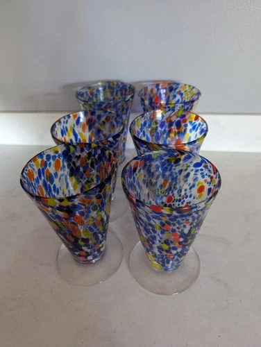 Set Of 6 Vintage Handblown Glass Margarita Glasses