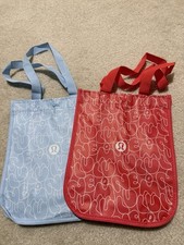 2 New Lululemon Limited Edition Small Reusable Shopping Bag With Logo Red Blue