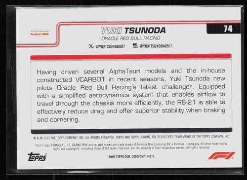 2025 Topps Chrome Formula 1 #74 Yuki Tsunoda | eBay