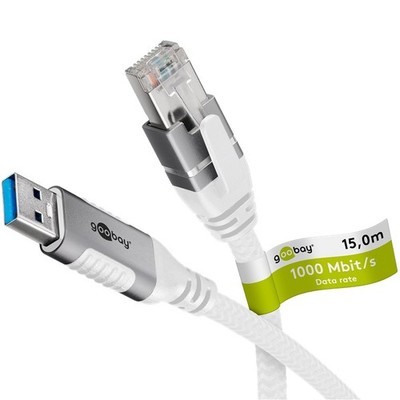 Goobay 74164 Ethernet-Kabel USB-A 3.0 auf RJ45, 15 m, 15 m, weiß - verbindet Rou