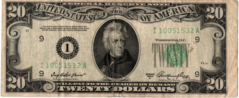 1950 A $20 Dollar Federal Reserve Note FRN Minneapolis "I" Green Seal Circulated