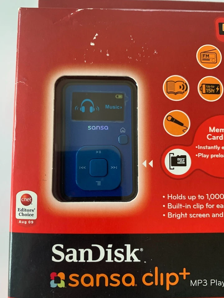 SanDisk Sansa Clip+ MP3 Player Voice Recorder 4GB Blue FM Radio - New Sealed Box - Image 2 of 4