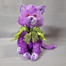 Purple Cat Halloween Plush 12" w Spiderweb Cape Red Eyes