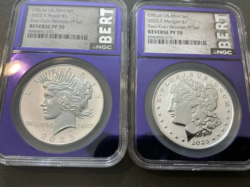 2025-S Reverse Proof $1 Morgan and Peace Silver Dollar 2pc Set NGC PF70
