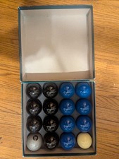 Pool Table Balls Aramith Premier 2" Black  Blue, Silver 8 1 7/8" Cue Ball