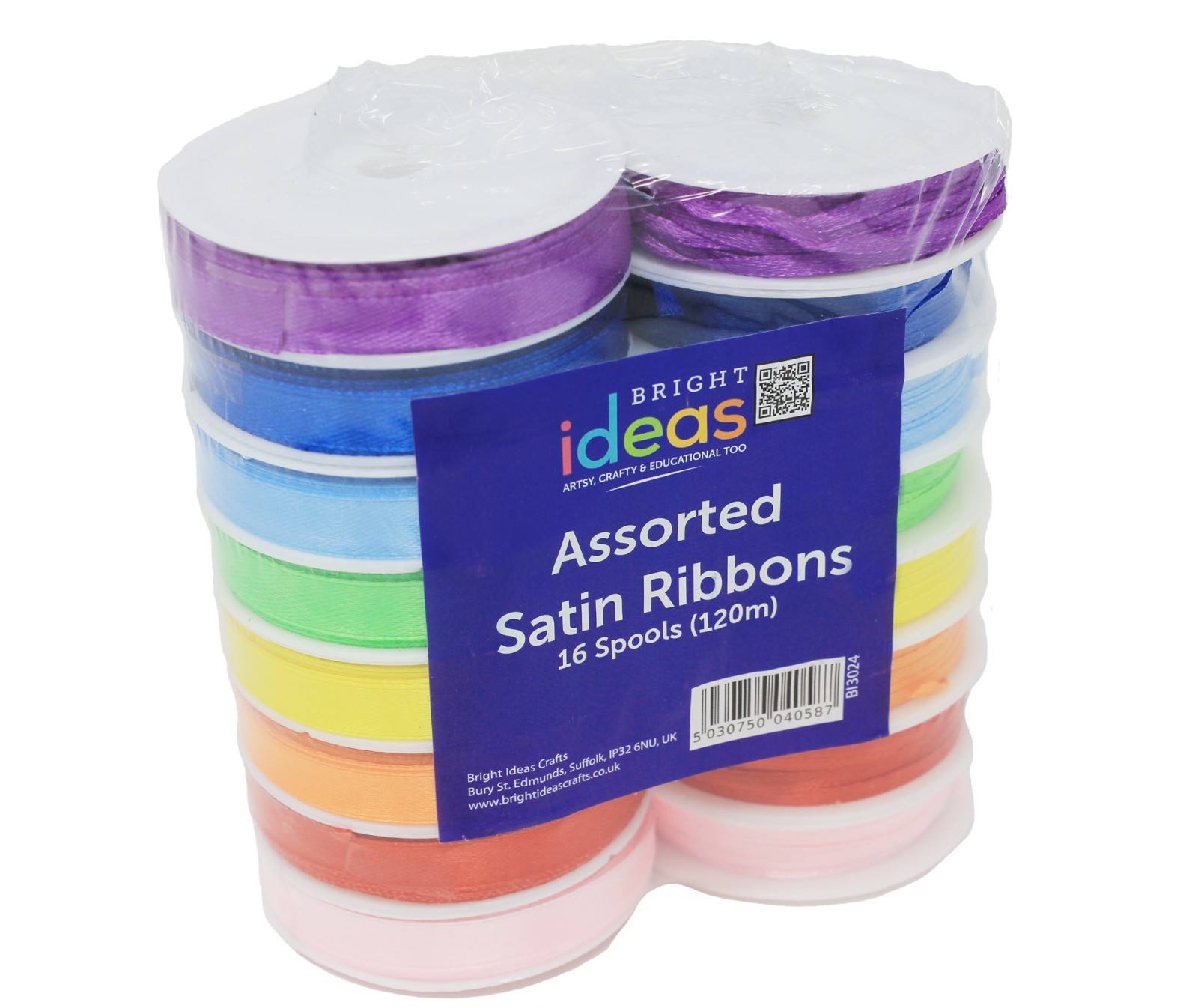 Satin Ribbon Assorted colours 16 spools (120m) in two widths