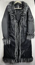 ABC Black Down Filled Puffer Coat XL Faux Fur Trim Luxe Streetwear Winter Chic
