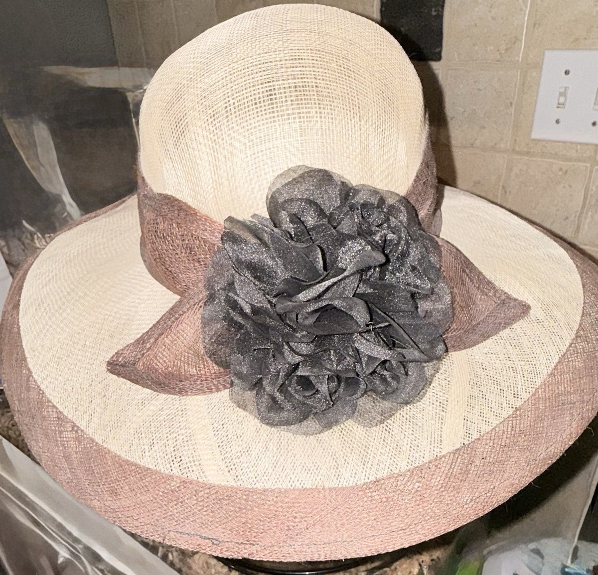 Toucan Ladies Hat Made From Sinamay Straw Wide Brim Black 