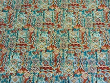Peter Pan Brand Cotton Fabric Geometric Design Print Teal-Brown 1yd x 44"