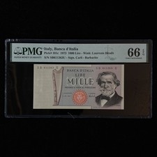1973 Italy Banca d Italia 1000 Lire Pick#101c PMG 66 EPQ Gem UNC 03