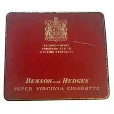 Vintage Benson & Hedges Cigarette Tin Container w/Hinged Lid Made for BOAC