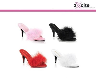 Pleaser Stilettoabsatz 3'' flauschige Pantoletten Slipper Pantolette Damen Amour 03