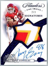 Tony Gonzalez 2020 Panini Flawless Star Swatch Sapphire Patch Autograph Card 2/3