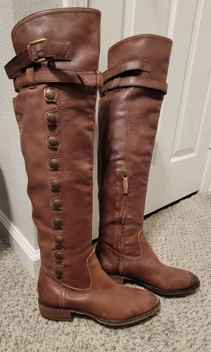SAM EDELMAN PIERCE OTK BOOTS WESTERN BUTTONS 8.5M BROWN RIDING