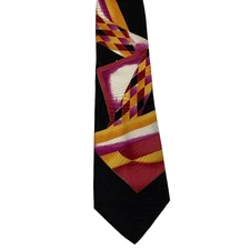 ANTONIO RICCI Men's 100% Silk Necktie ITALY Designer Geometric Black/Multi EUC