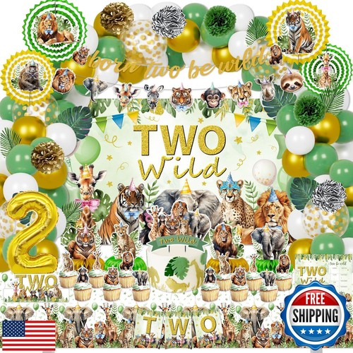 Mpanwen Two Safari Wild Birthday Decorations for 2 Years Old Boys Girls, 2nd