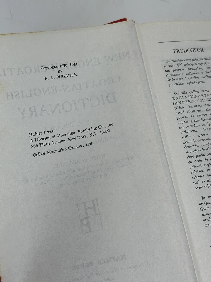 CROATIAN to ENGLISH & new english - croatian 1944 Vintage DICTIONARY Hafner NY - Image 4 of 4