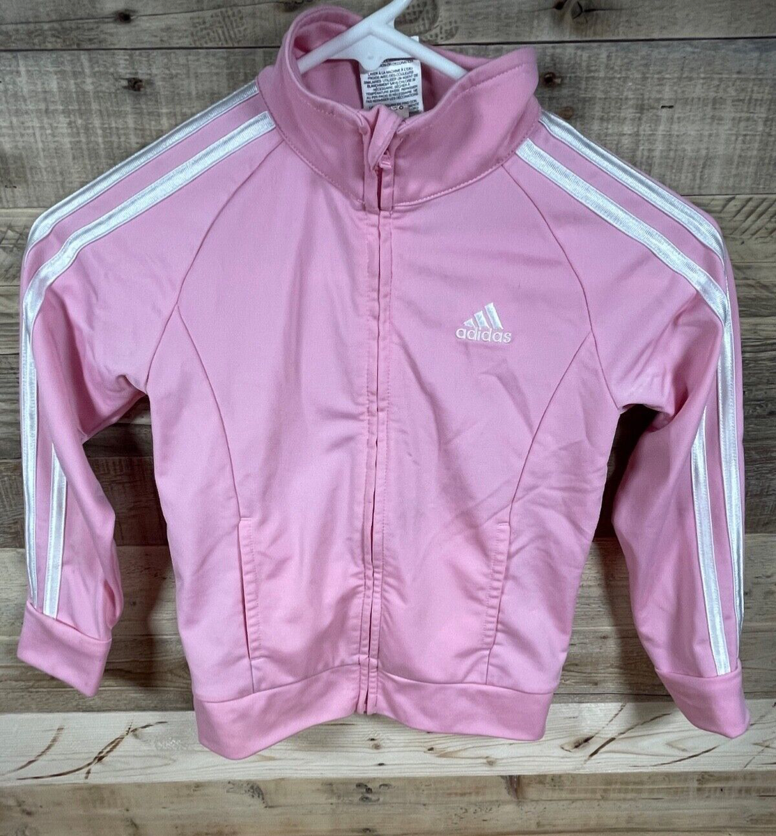 Adidas Pink Girls Size 6 Track Jacket White Stripes Full Zip