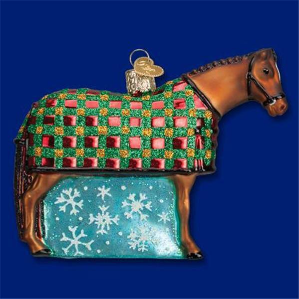 SNOWFLAKE HORSE W/ BLANKET OLD WORLD CHRISTMAS GLASS EQUINE ORNAMENT