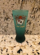 Las Vegas Green Shooter Shot Glass Cards & Aces ~ 4.13” Frosted Thick Base Tall