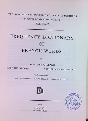 Frequency Dictionary of French Words The Romance Languages and their Structures,