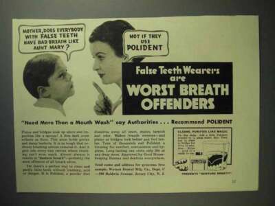 1939 Polident Ad - False Teeth Worst Breath Offenders