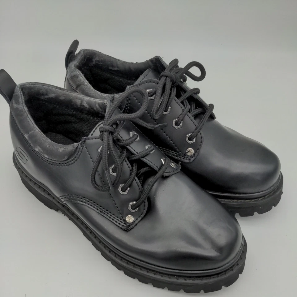Zapatos con cordones Skechers Oxford de cuero negro para hombre talla 7,5 #7111 Chunk Alley Cat Foto 4 de 4