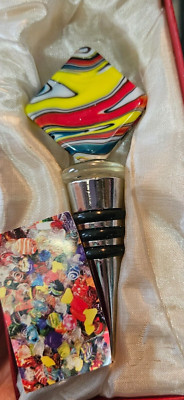 Murano Wine Bottle Stopper Multicolor Diamond Shaped San Marcos Venetian