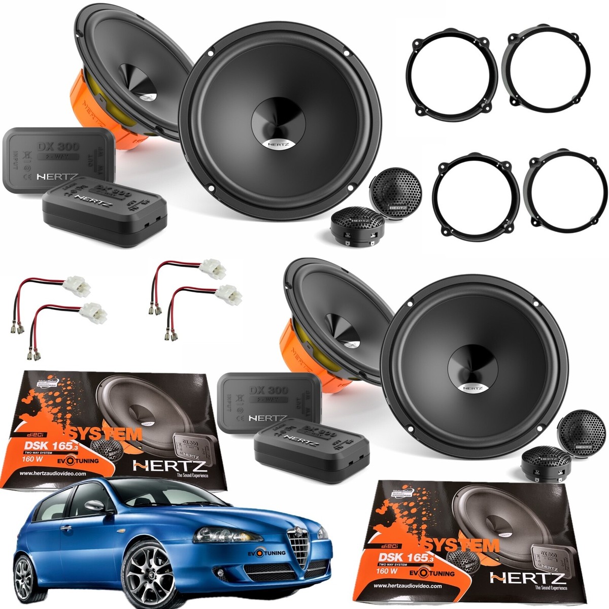 Hertz DSK 165.3 Kit Altoparlanti 2 Vie 165mm Con Adattatori Per ALFA Mito Anteriore - Woofer, Tweeter E Filtri Inclusi