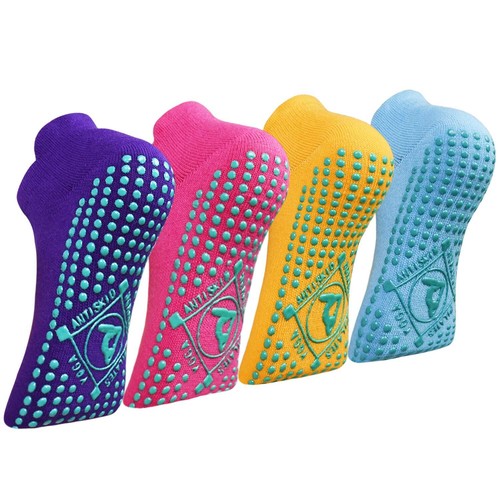 Pilates Yoga Non Slip Grips Socks, Sticky Ballet Workout Hospital Socks, 4 Pair - Picture 8 of 10