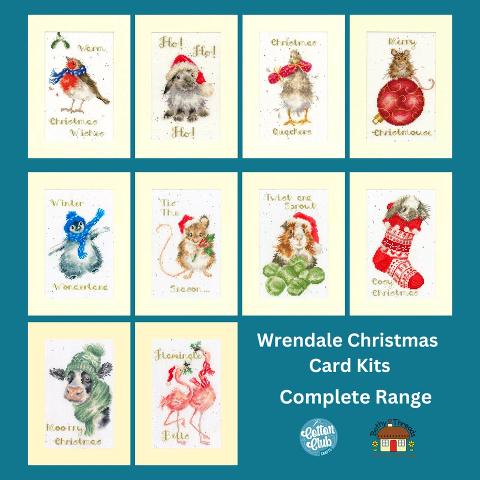Bothy Threads ~ Wrendale ~ Cross Stitch Christmas Card Kits ~ Individual / Set