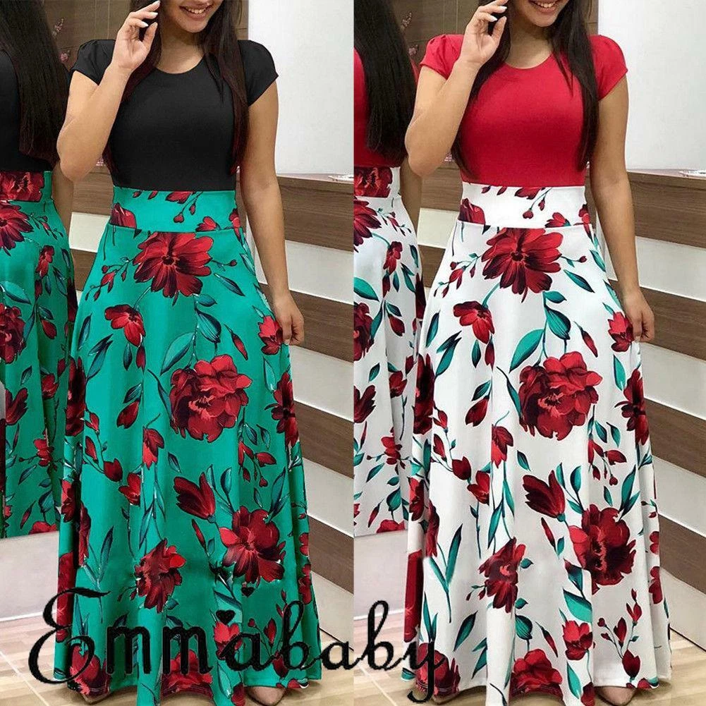 Vestidos de Mujer Casual Floreado Largo con Mangas para Fiesta