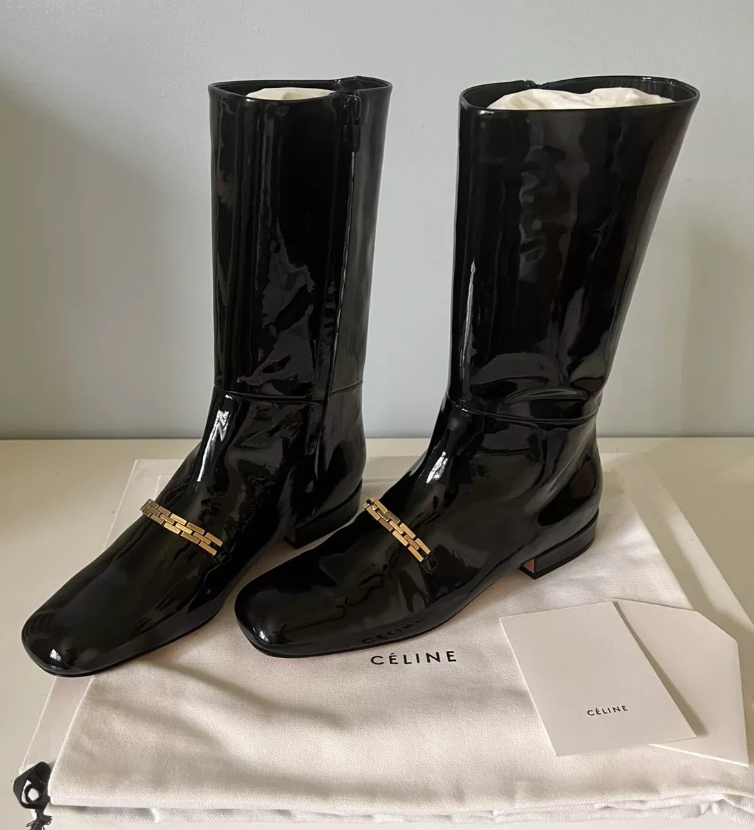 CHANEL 22B-2023 NEW TAG CLASSIC BLACK LEATHER BOOTS GOLD CC CHAIN EU39