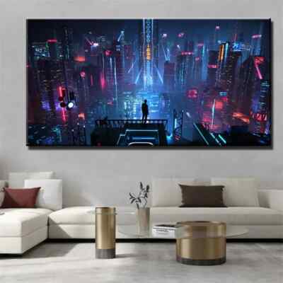 Cyberpunk Style Poster Sci-Fi Canvas Art Print Painting Neon Lights Night City