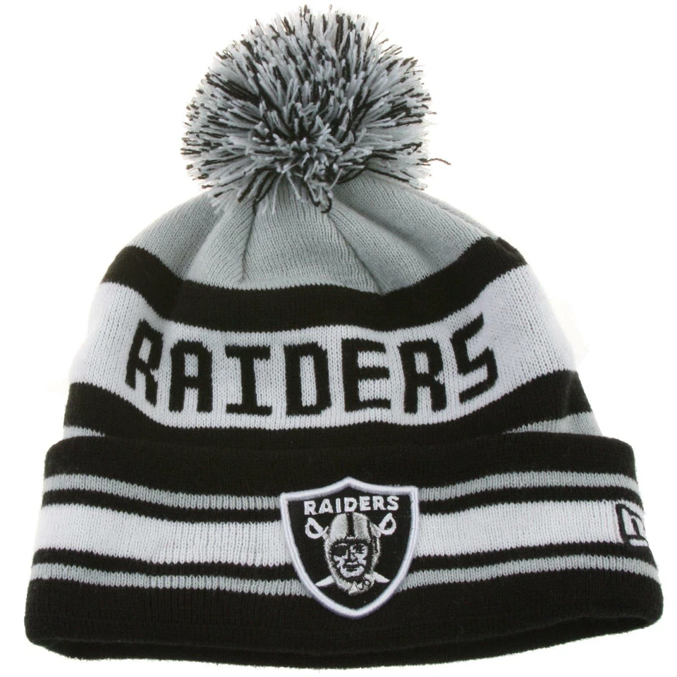 New Era Beanie Winter Mütze Las Vegas Raiders Team Jake Grau Strick Bommel Cap