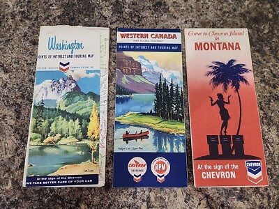 Vtg Chevron Gas Oil Map Lot Washington Canada Montana Standard Oil