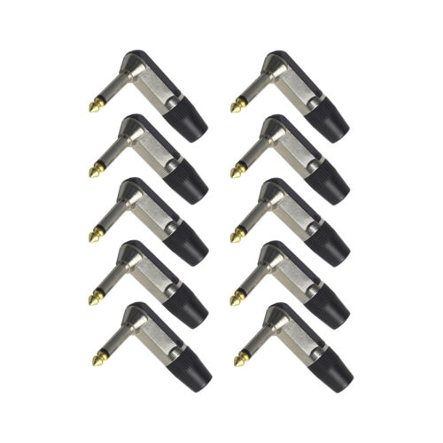 10x 6.35mm 1/4" Jack Mono Male Plugs Guitar Cable L Shape Right Angle Connectors - Afbeelding 1 van 8