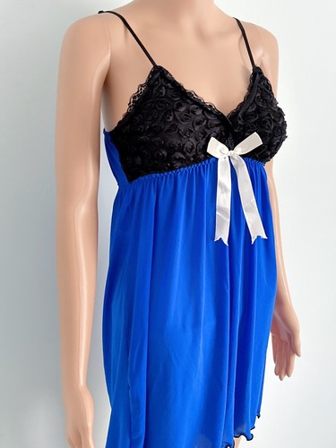 Camicia da notte corta blu e nera lingerie bianca fiocco - Foto 5 di 8